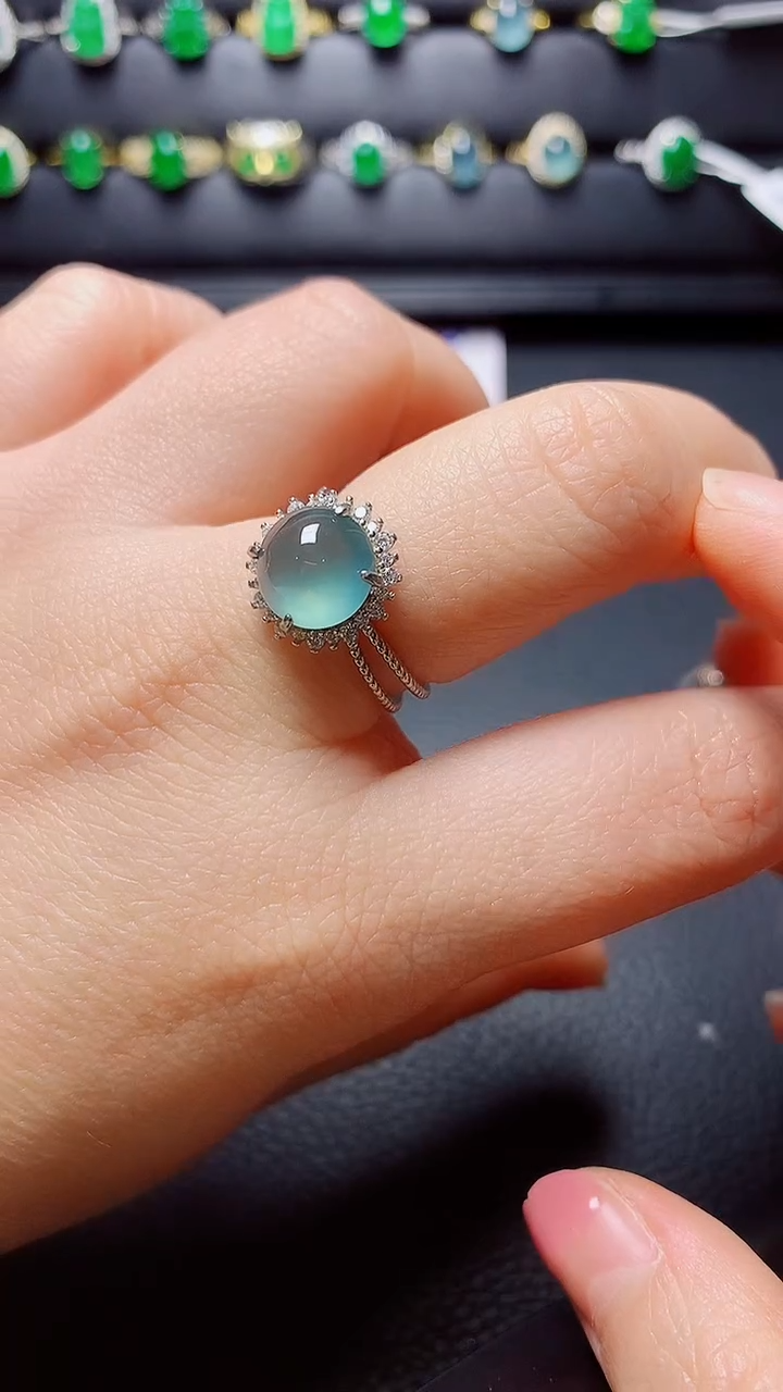 银S925镶嵌戒指翡翠天然翡翠A货s925银镶