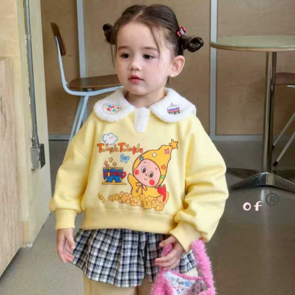 女宝秋冬款加绒加厚卫衣卡通印花卫衣休闲百搭甜美女童上衣