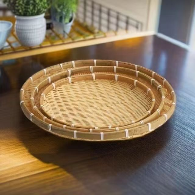 B-竹编晒盘三件套直径30+35+42公分日用晒东西
