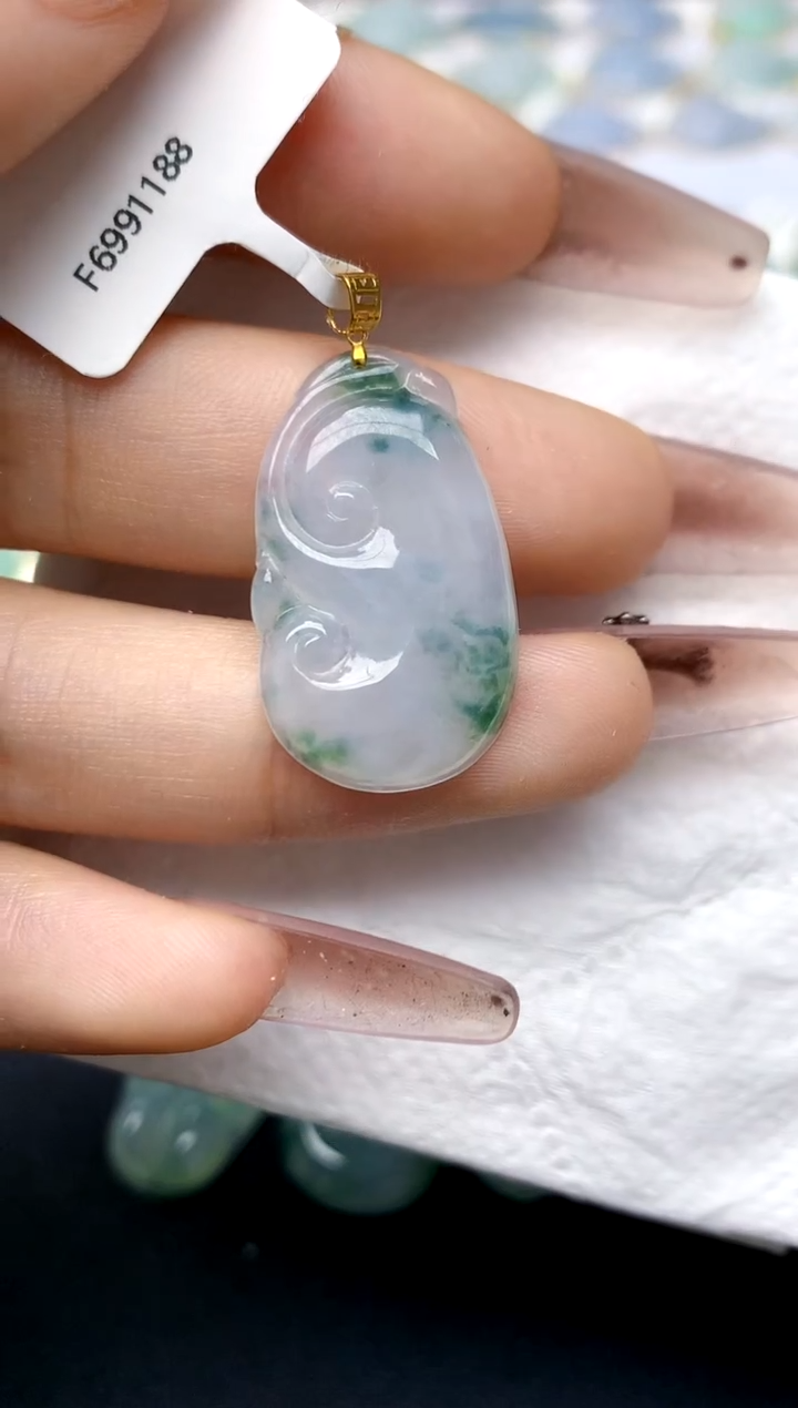 翡翠18K金镶嵌颈饰天然A货翡翠