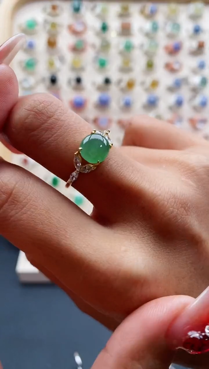 【闪购商品】翡翠戒指银S925镶嵌缅甸天然A货翡翠111 7+3