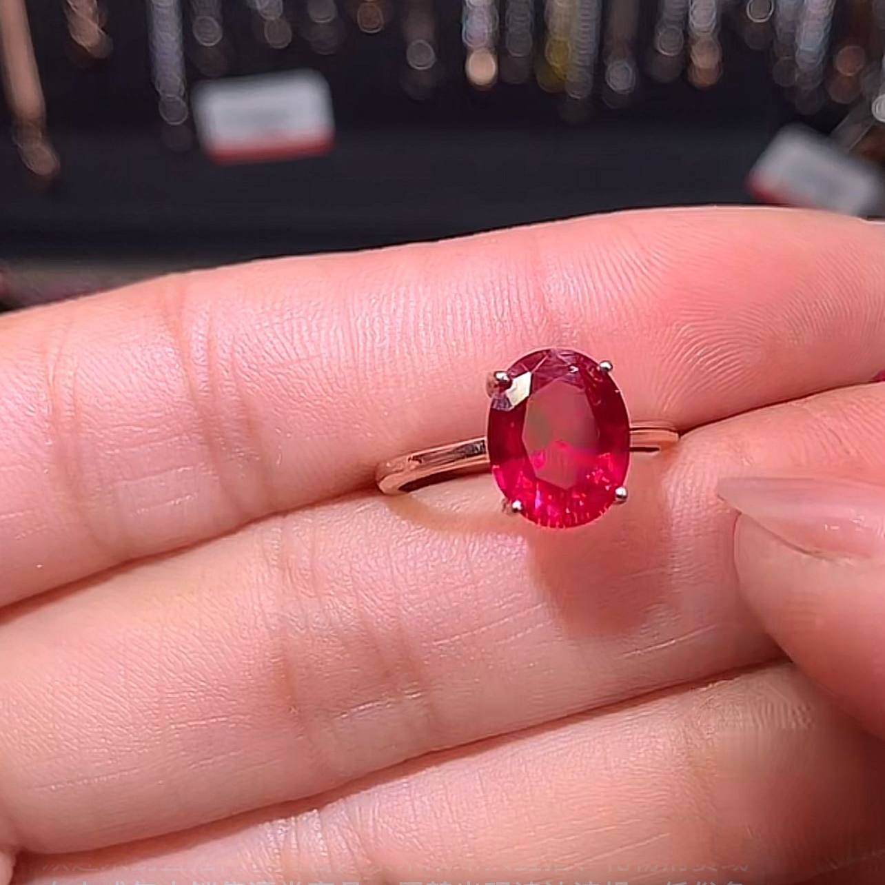 红宝石银镶开口戒810玫瑰金