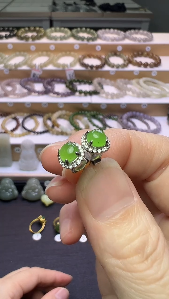 银S925镶嵌和田玉耳钉318号链接925银镶嵌