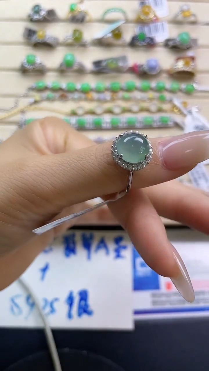 银S925镶嵌戒指翡翠翡翠 蛋面 银S925镶嵌