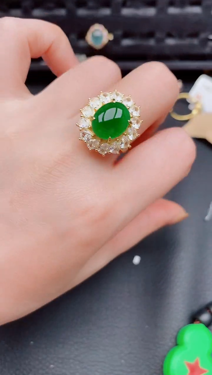 【闪购商品】翡翠戒指银S925镶嵌天然a货翡翠1000