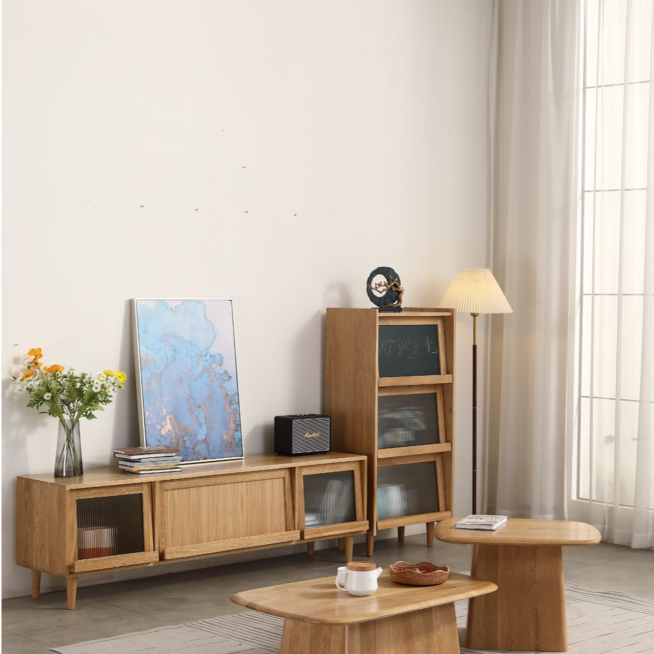 北陌电视柜实木110CM及以上书架北欧储物柜