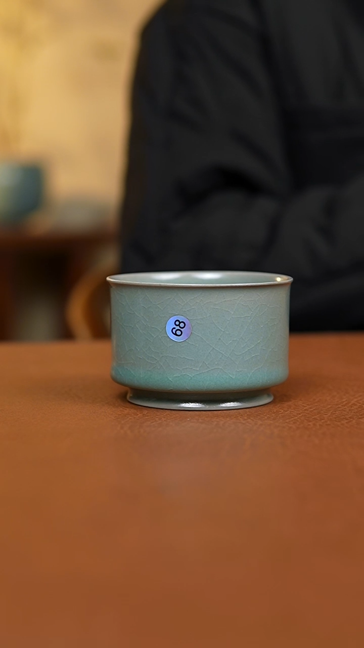 杯仿古翡翠绿釉容天杯瑕68