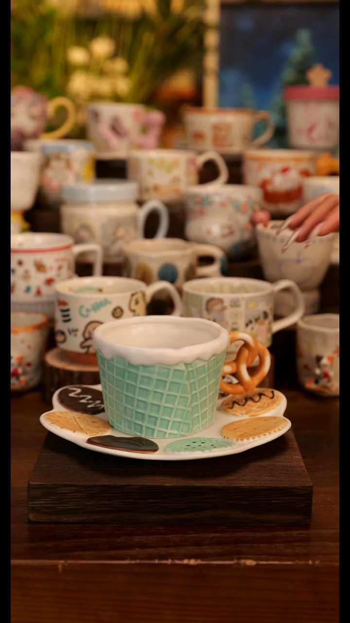 陶瓷手柄款华夫饼手作 手绘釉下彩 