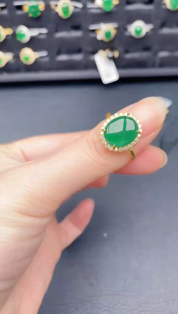 银S925镶嵌戒指翡翠天然a货翡翠143