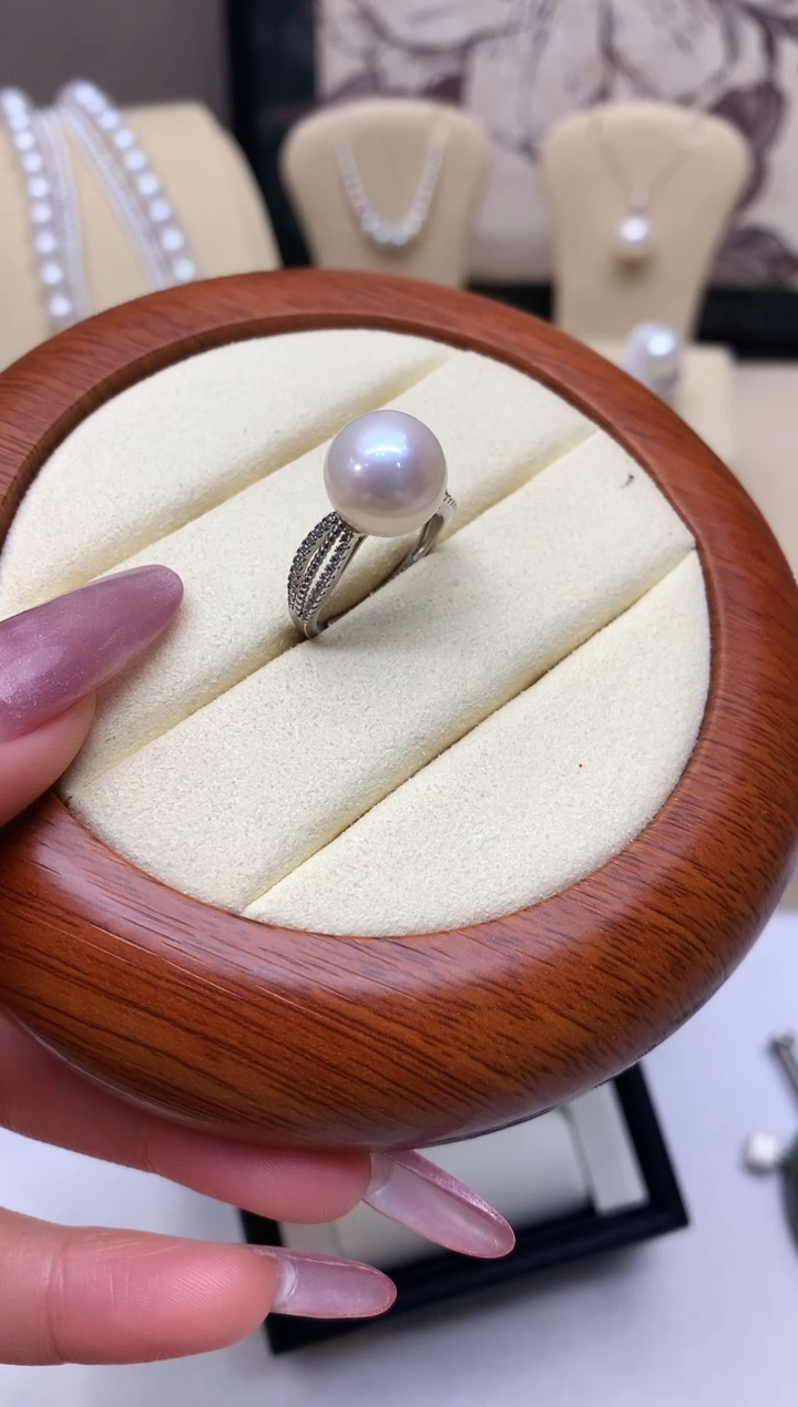 银S925镶嵌戒指淡水珍珠11-12mm