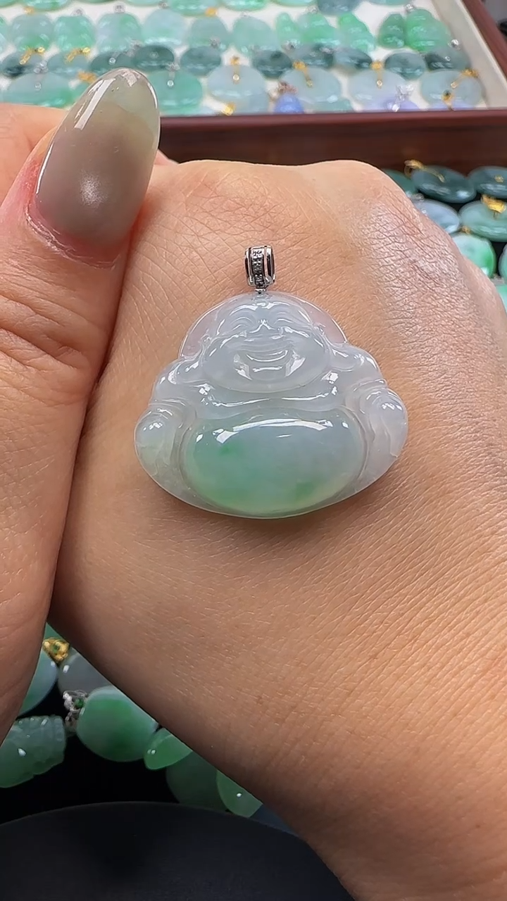 翡翠18K金镶嵌吊坠(不含链)白*佛公