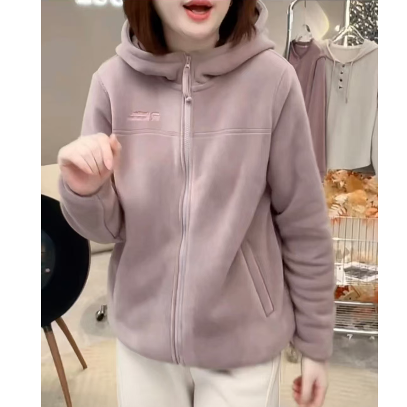 【明明家专属】680g加厚羊驼绒防风奥粒绒连帽外套秋冬百搭显瘦女装