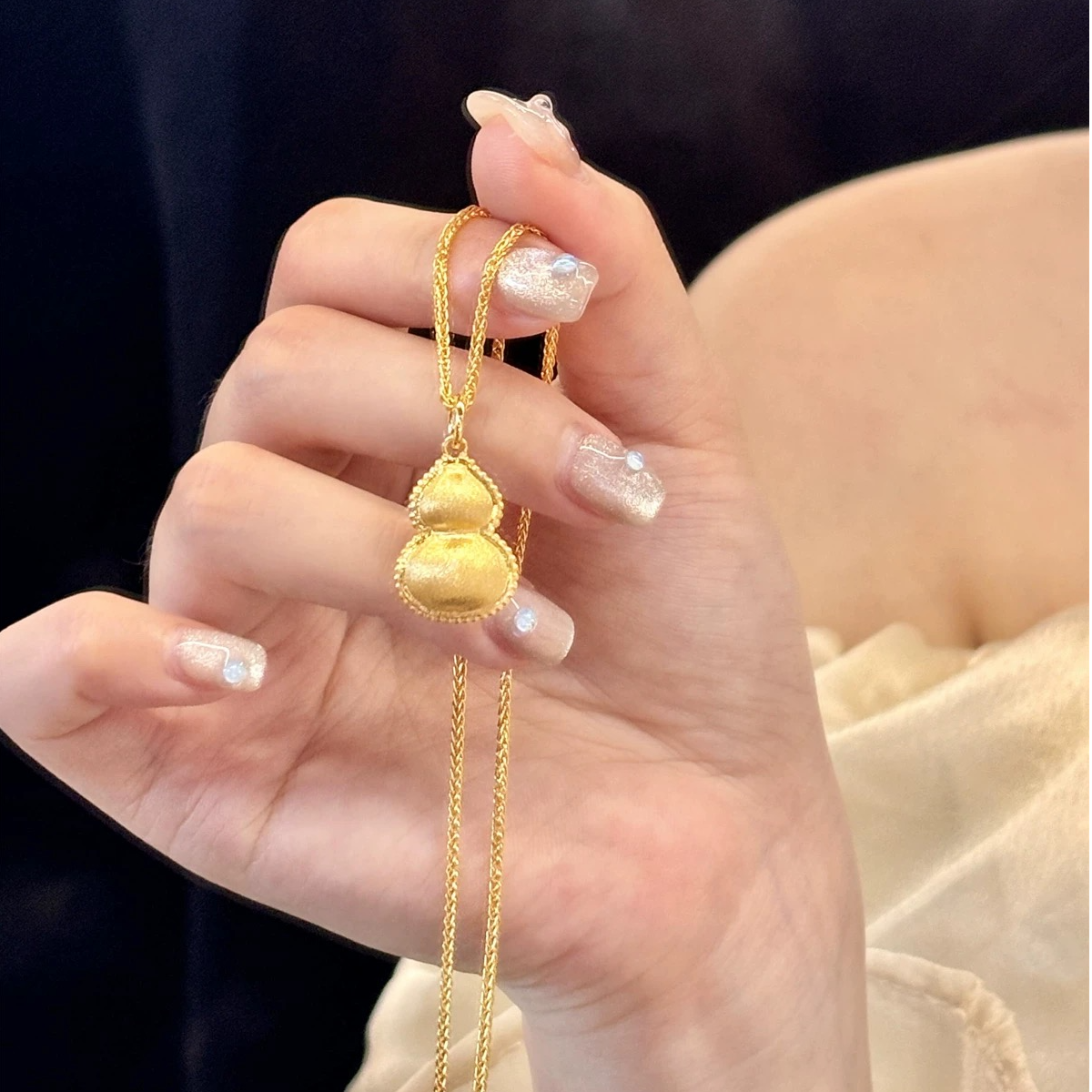 铜合金项链 新中式拉丝葫芦项链小众轻奢高级感福禄锁骨链颈链女