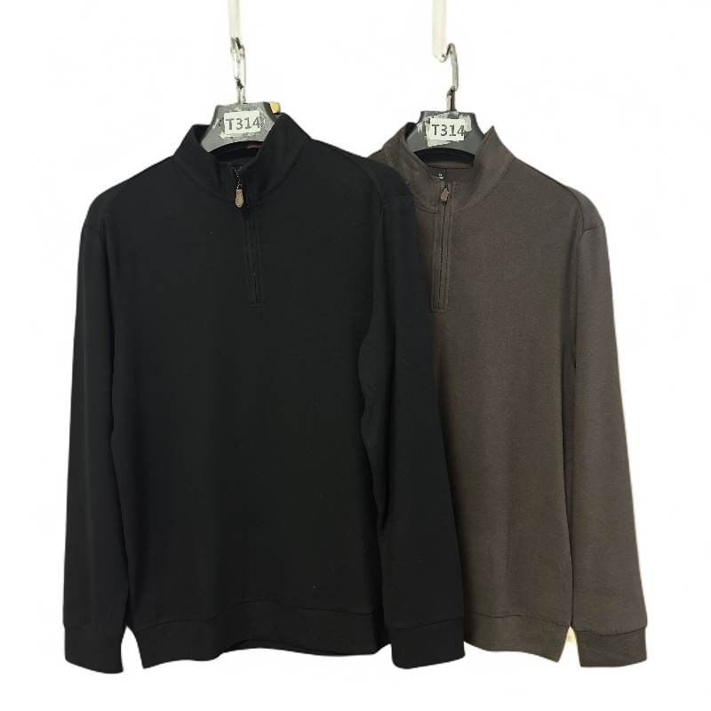 T314  新款商务男士半拉链长袖#403-9黑/深咖