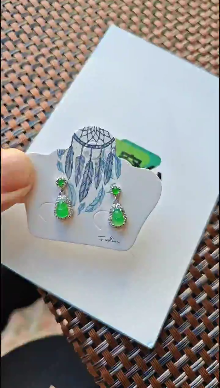 【闪购商品】翡翠耳饰银S925镶嵌翡翠耳饰S925银镶嵌