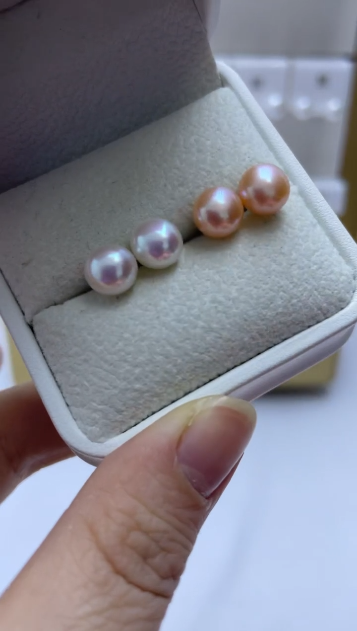 银S925镶嵌耳饰淡水珍珠105两对