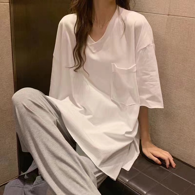 2024新款v领长短可选T恤80斤穿到180斤（3111）