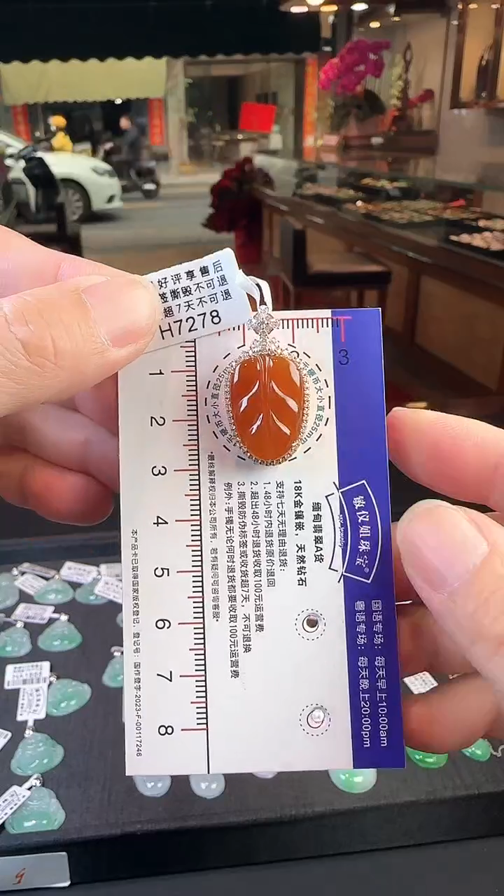 【闪购商品】翡翠颈饰18K金镶嵌H7278冰红叶子