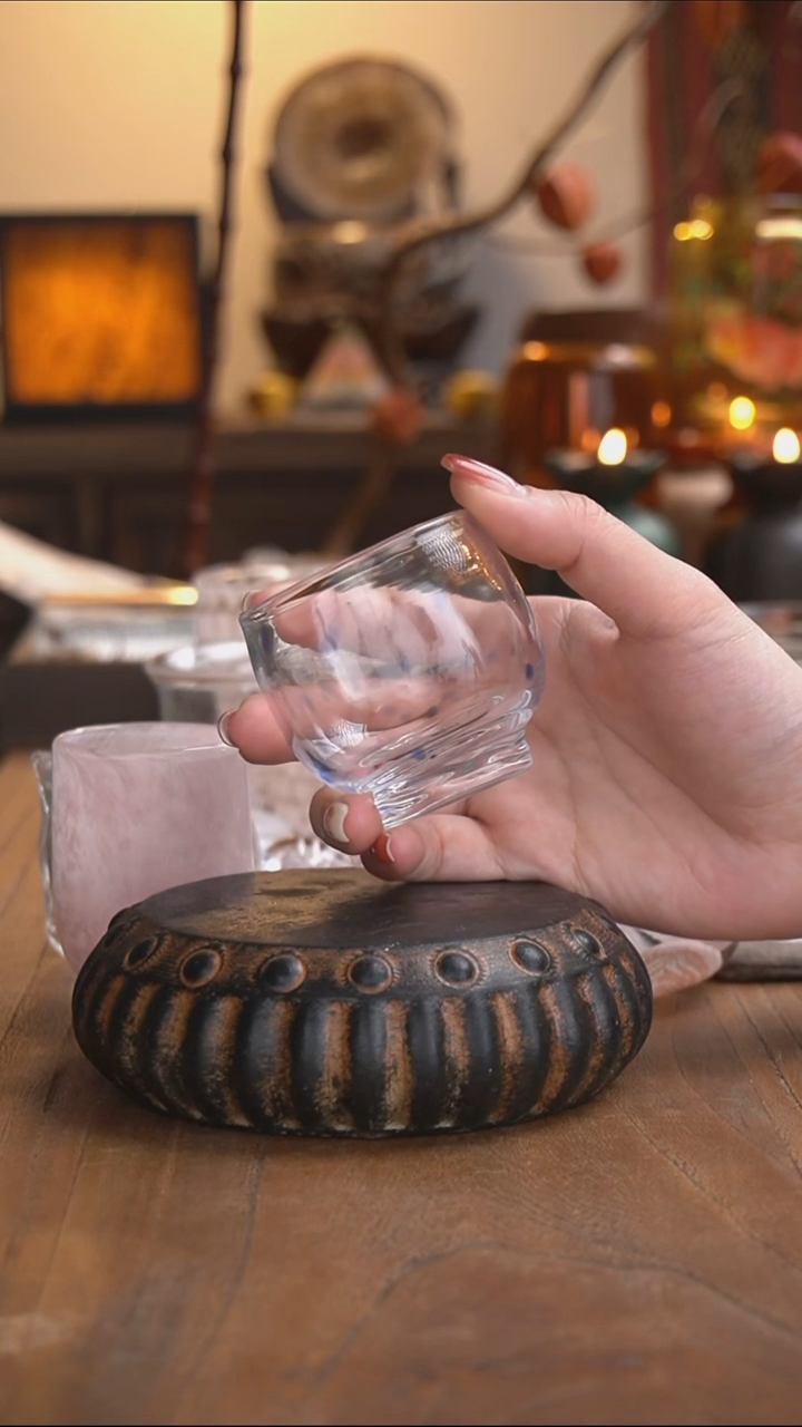 饴山琉璃蓝金星透明色主人杯