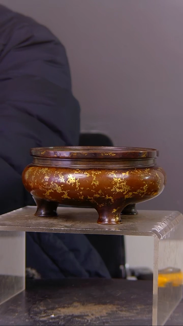 青**旧山水铜缘紫铜香炉结缘1111