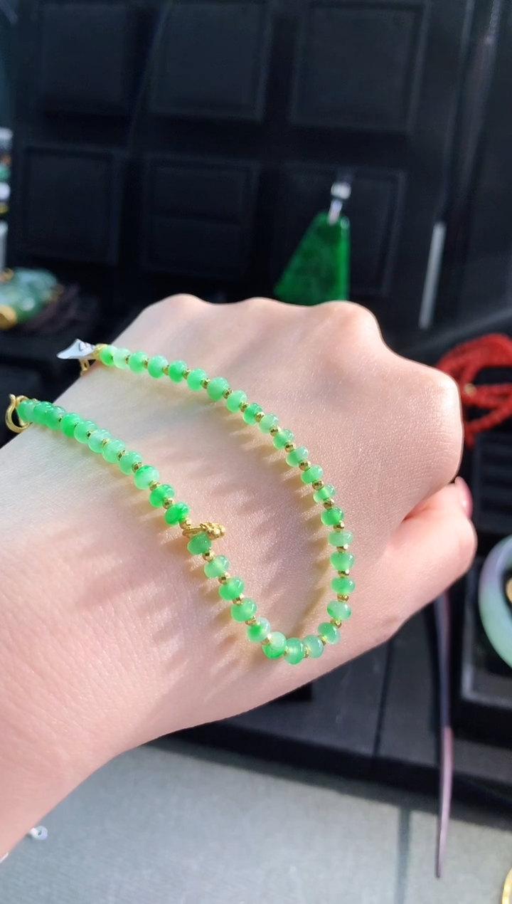 【闪购商品】翡翠手链18K金镶嵌手饰