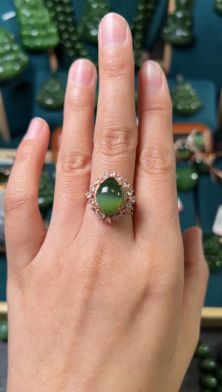 【闪购商品】和田玉（碧玉）戒指银S925镶嵌碧玉