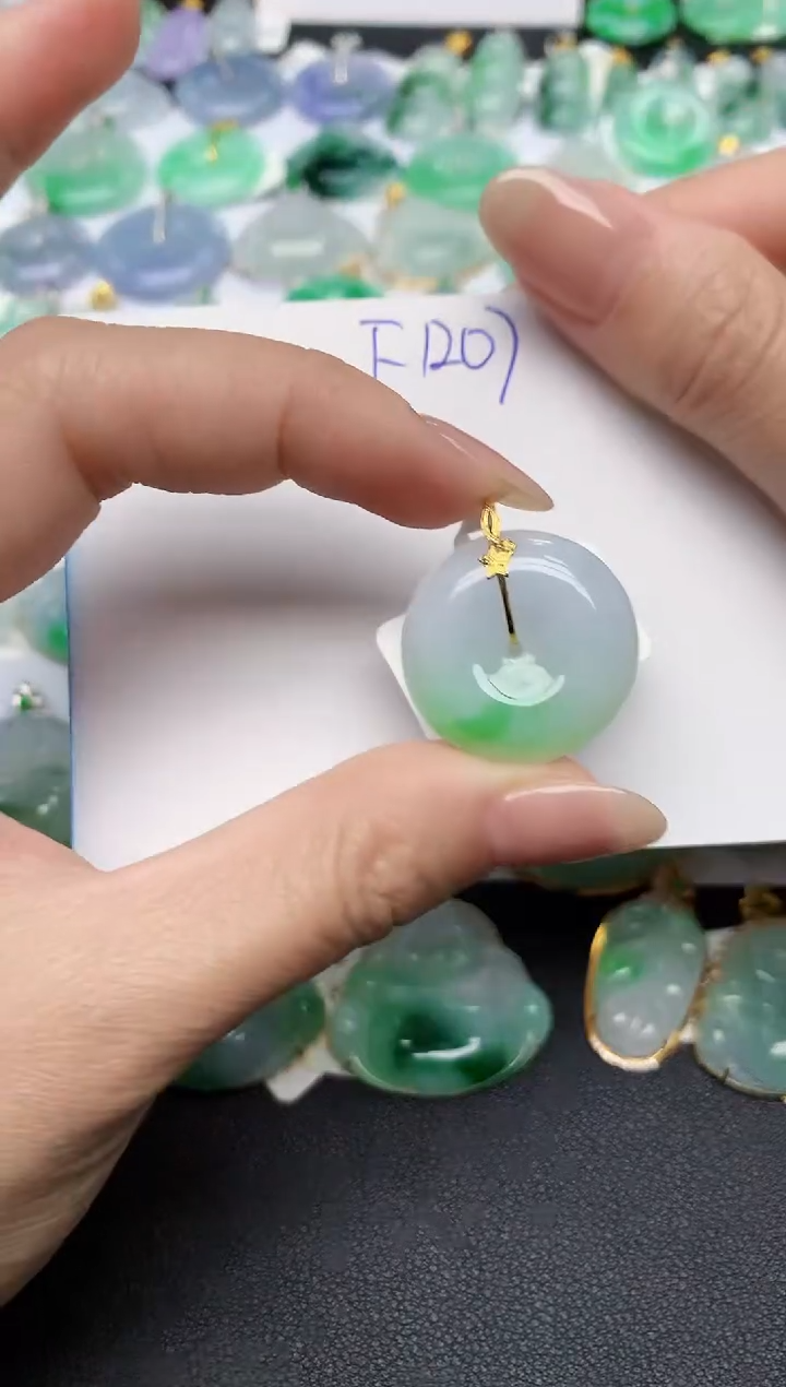 颈饰18K金镶嵌翡翠天然缅甸A货翡翠百元以上9元证书费自理