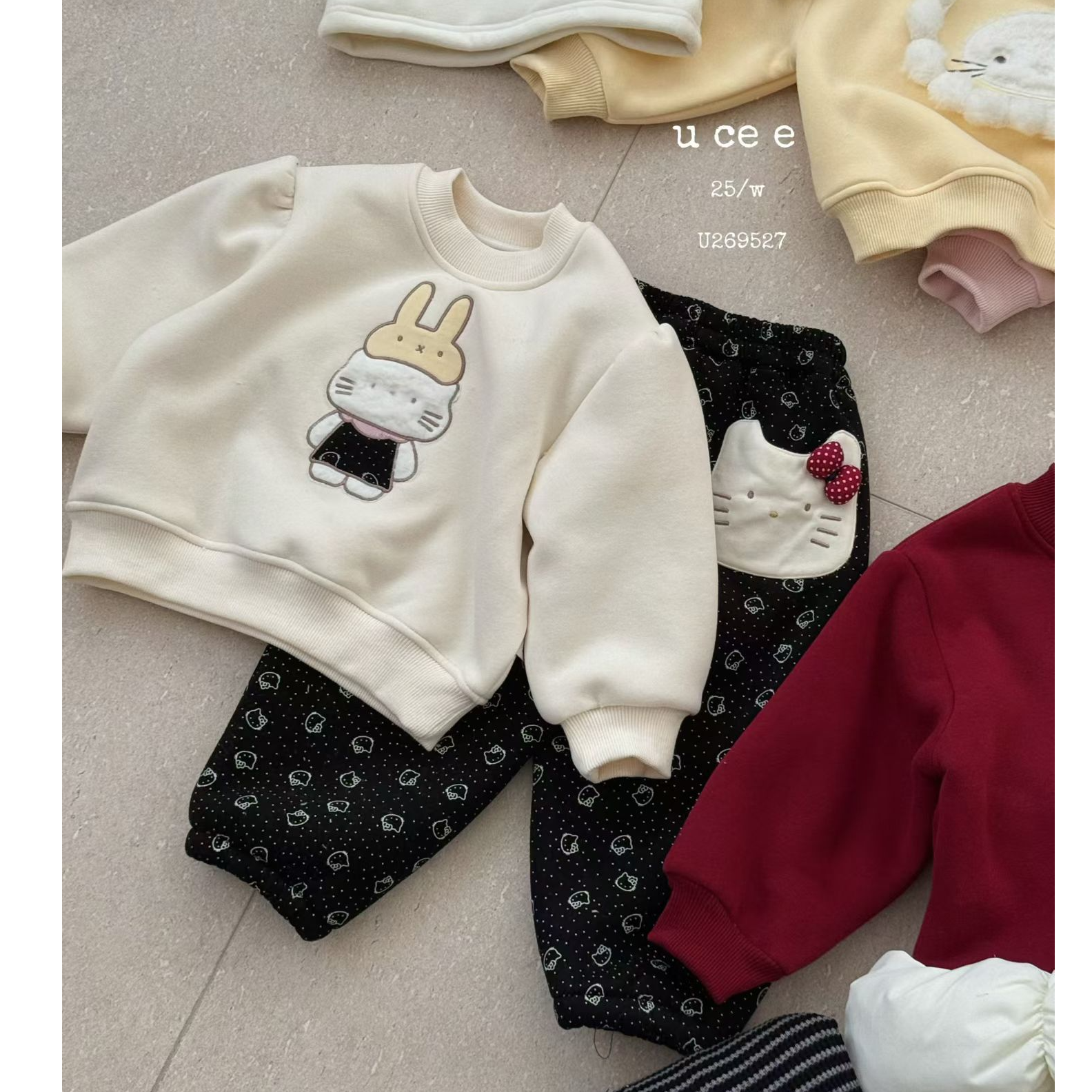 釉兮正品现货25冬款女童圆领休闲羊羔绒卫衣套装加厚冬季