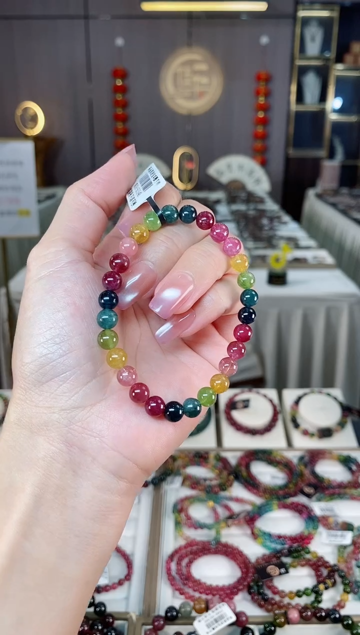 未镶嵌老矿碧玺彩虹单圈手串6mm+碧玺hon多样性发货一条