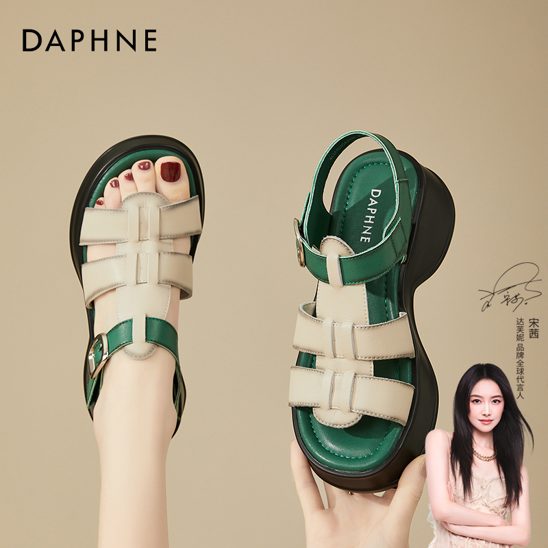 达芙妮坡跟凉鞋女夏季外穿休闲增高松糕鞋2025新款女款厚底罗马鞋