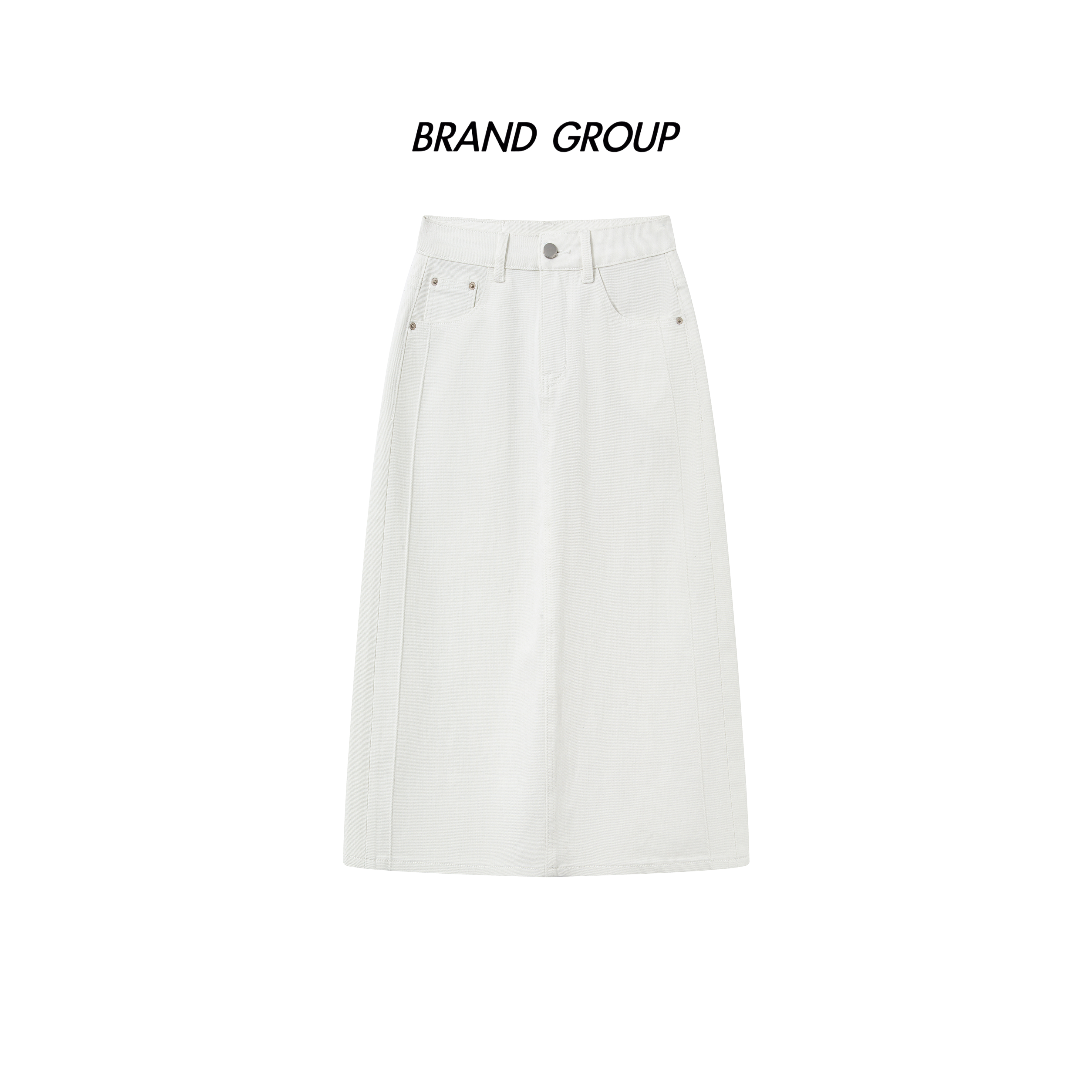 Q00080四面弹-夏季薄款珍珠白简约半身裙 白色高腰牛仔裙