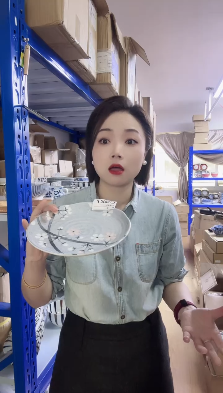 瓷片全新高端瓷器 淡漠樱20cm盘一只C527