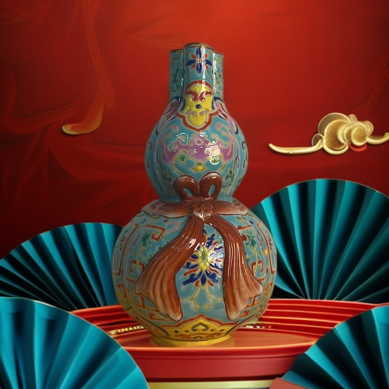 A17三金福瓷/珐琅彩三才鸿运葫芦瓶/甄选/一件