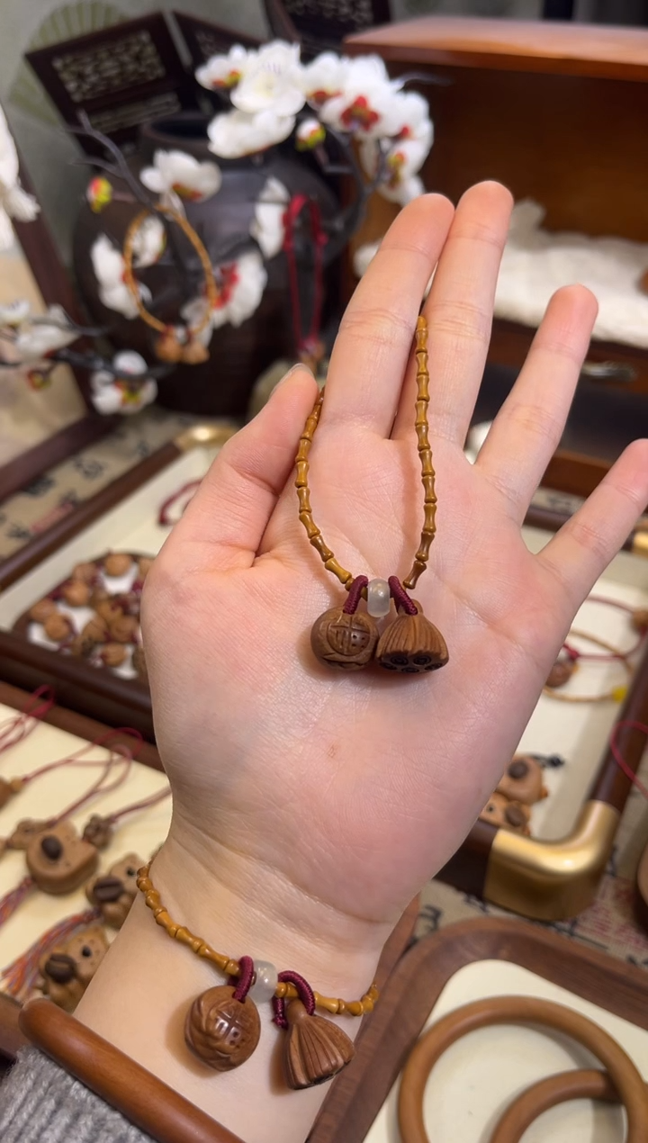 手串桃核【桃缘行】竹节「福气莲莲」桃核辟、挡、驱、护 备注手围