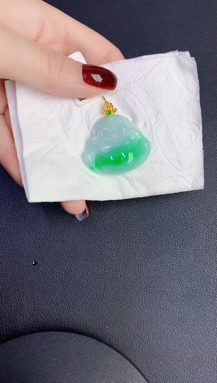 颈饰18K金镶嵌翡翠缅甸天然翡翠A货