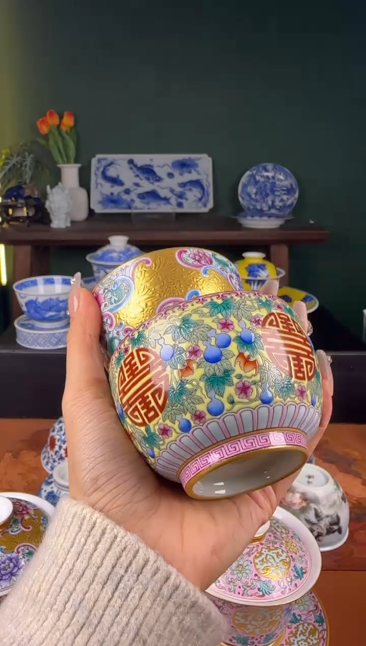 【闪购商品】杯景蝶轩。珐琅。花团锦簇 鸡心+福禄杯