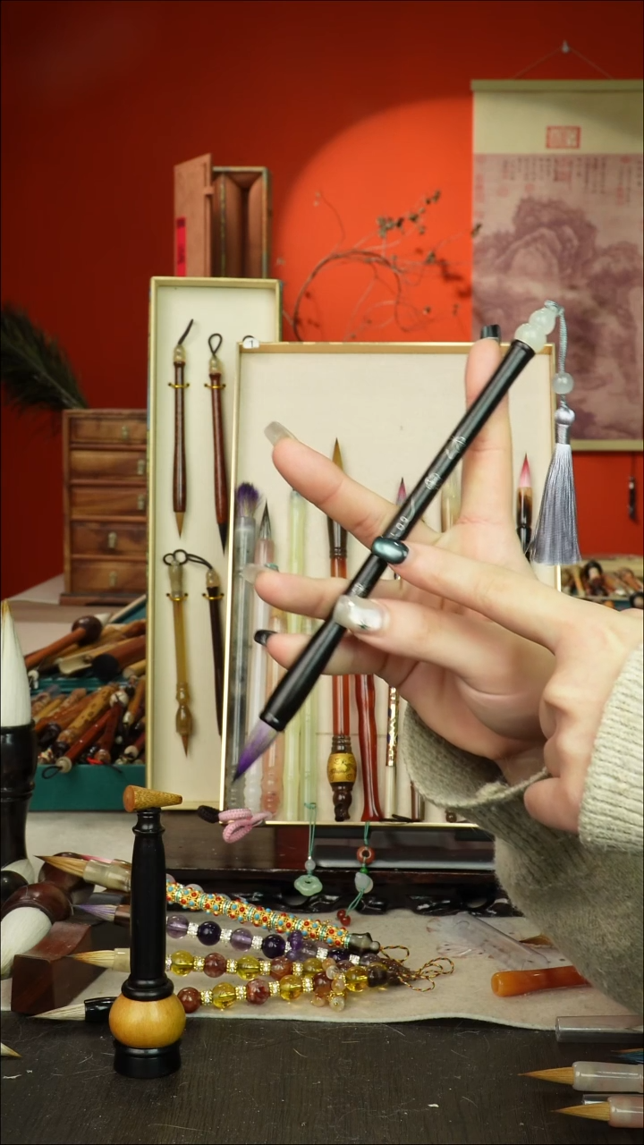 380号闪孤品高货毛笔链接 清水试笔 蘸墨不退