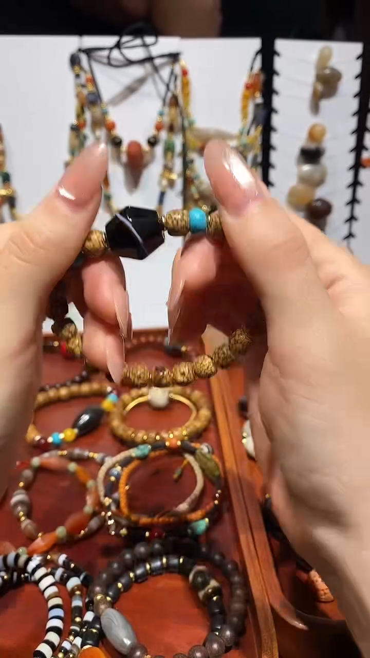 合金手链玛瑙/玉髓开片星月菩提配绿松松棱珠玛瑙手串