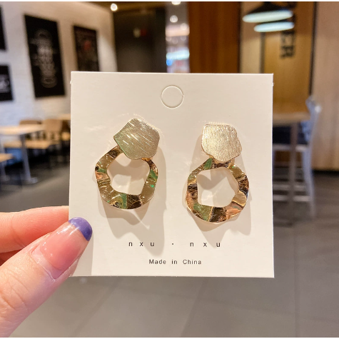 合金树脂耳饰 【厂家直销】87号不规则圆环女轻奢气质金属耳环珍
