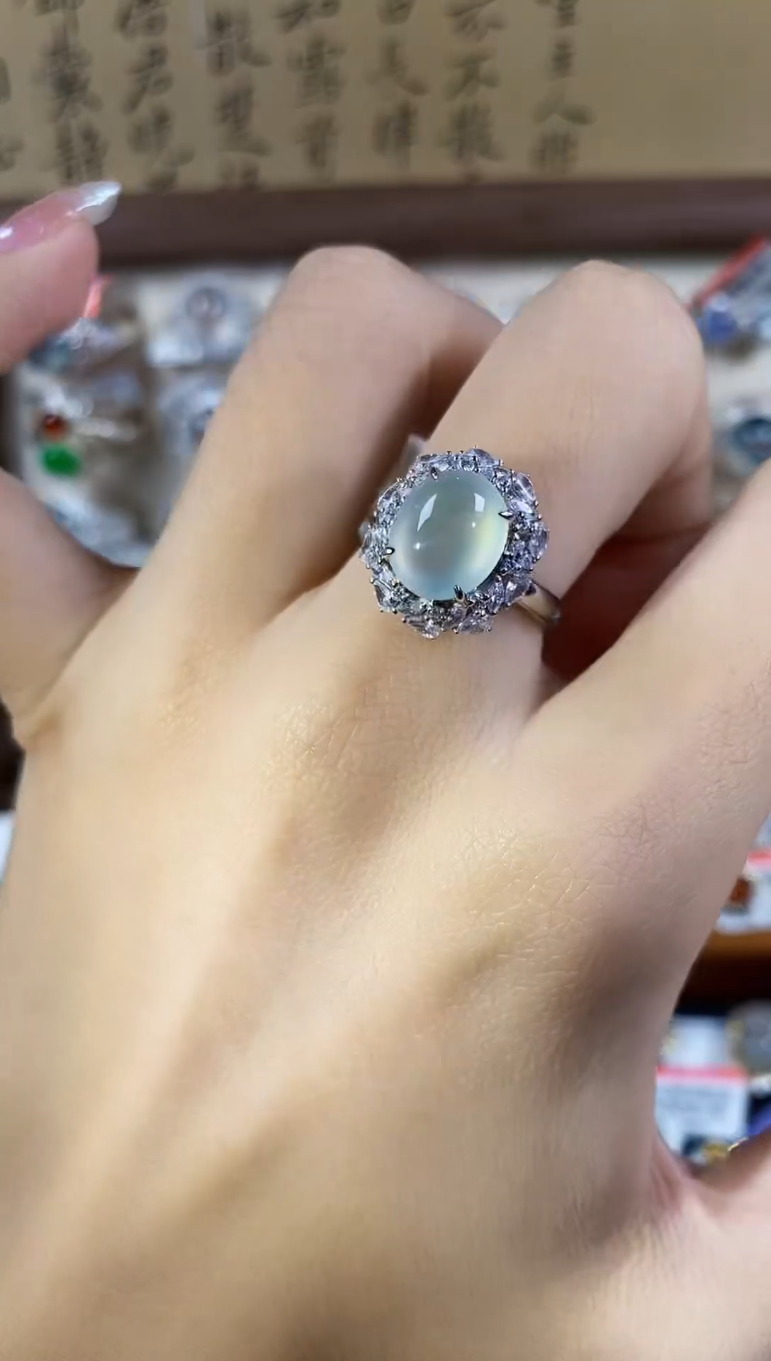 银S925镶嵌戒指翡翠天然A货翡翠103