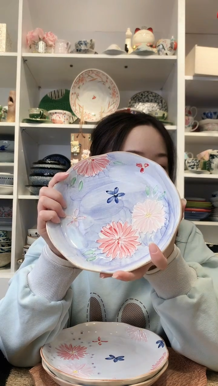 陶瓷【清仓】美浓烧花卉圆盘19.5cm