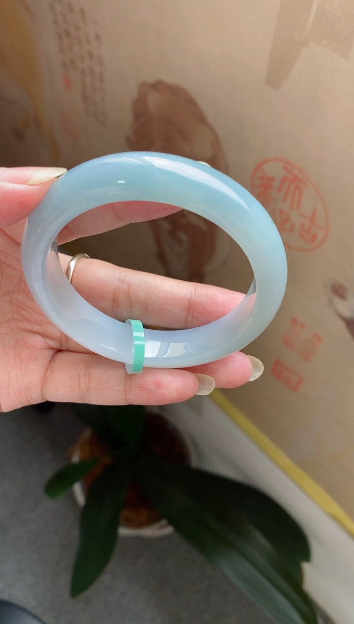 翡翠手镯未镶嵌（十星强推）冰胶浓郁天空蓝23号