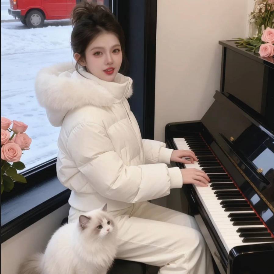 2025冬季新款短款羽绒服女毛领连帽90白鸭绒收腰小个子小蛮腰外套