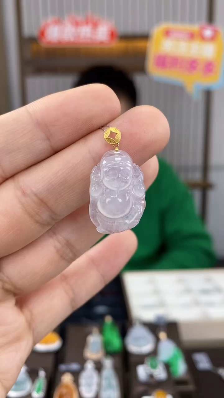 【闪购商品】翡翠吊坠(不含链)18K金镶嵌翡翠财神爷