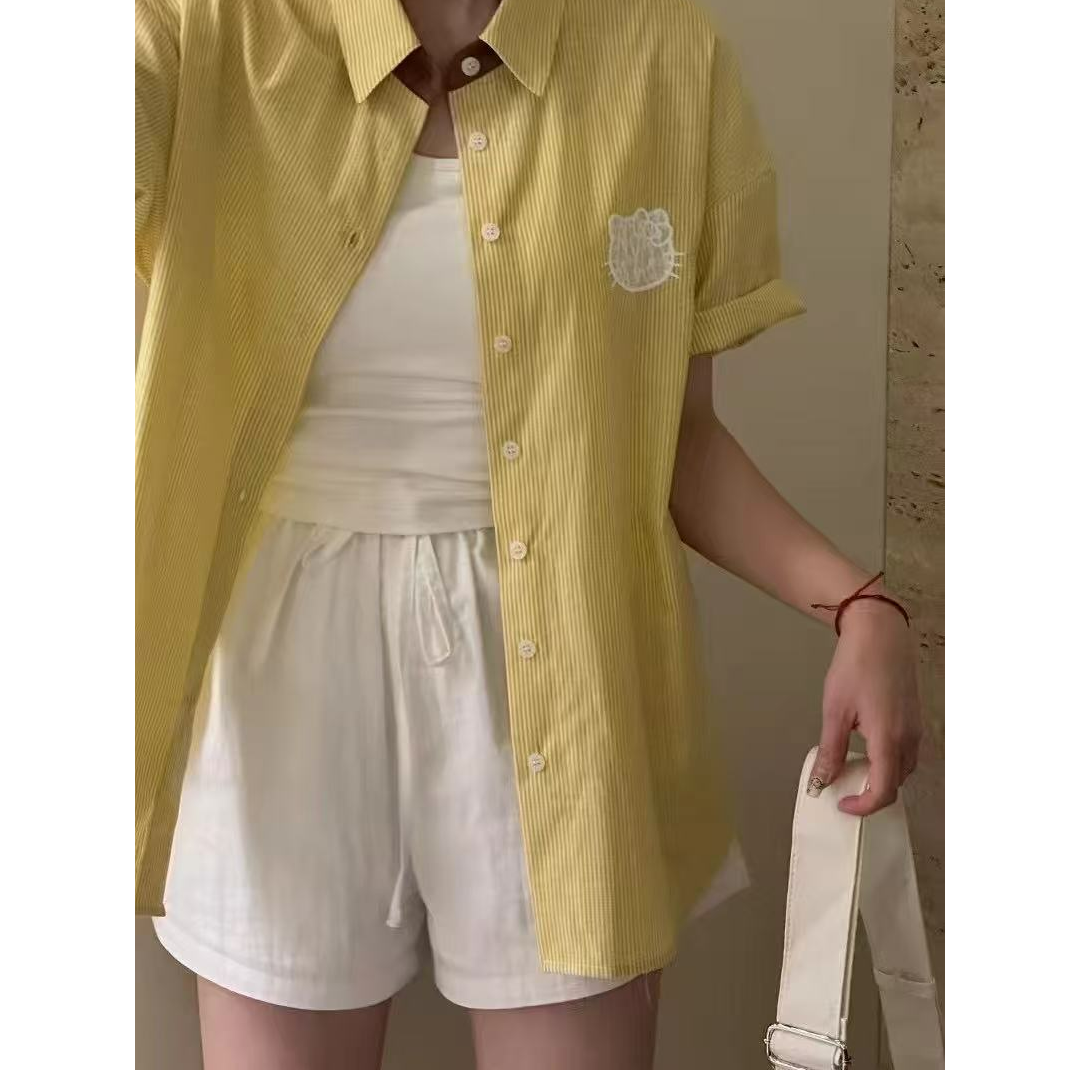 十三行MISSLAN-夏季福秒净版KT猫刺绣宽松舒适衬衫#36105