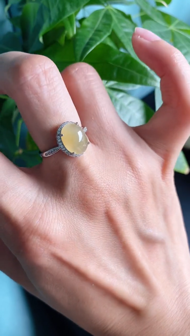 【闪购商品】翡翠戒指银S925镶嵌缅甸天然A货翡翠22  6-3