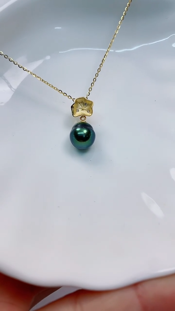 【闪购商品】海水珍珠吊坠(赠链)银S925镶嵌9-10大溪地黑珍珠吊坠