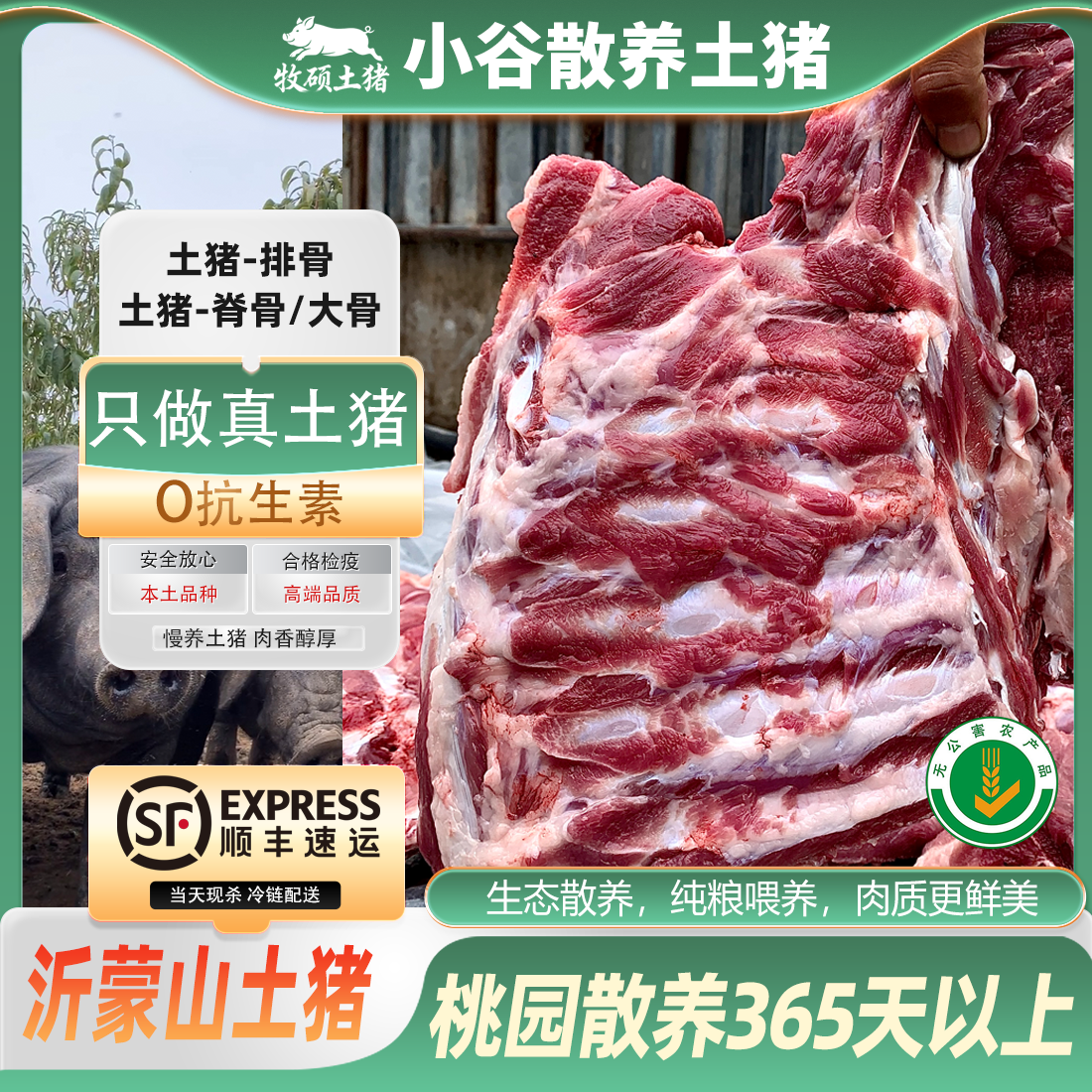 排骨/大骨！一年以上新鲜散养黑土猪