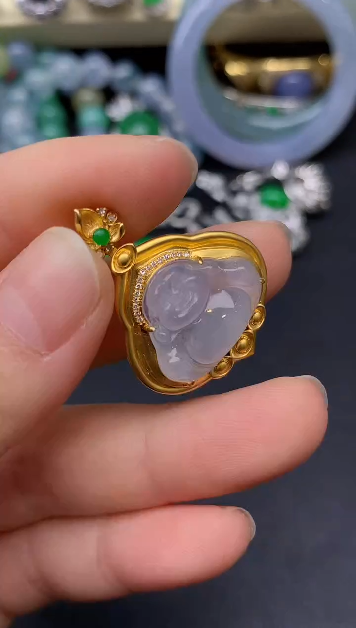 颈饰18K金镶嵌翡翠169-雪姐翡翠天天见