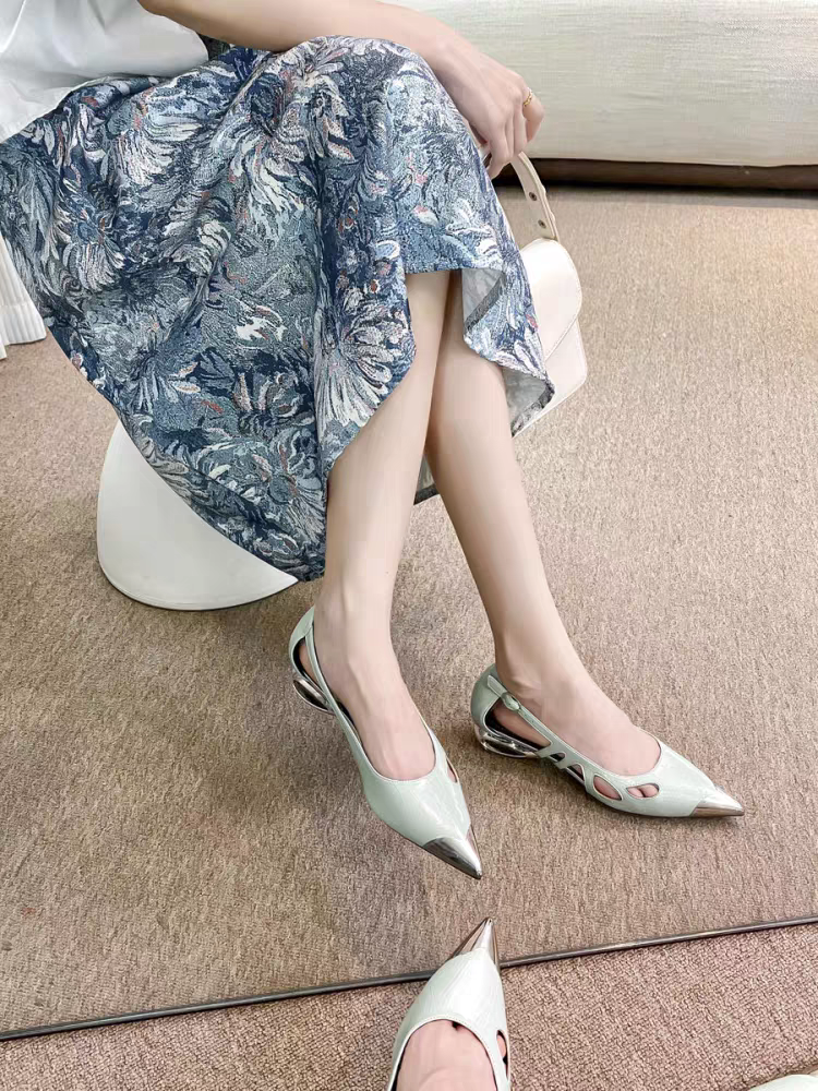 【200-399】夏季浅口胶粘秋季单鞋法式百搭粗跟凉鞋细跟